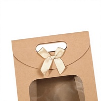 Sac cadeau en papier kraft estampé à chaud avec fenêtre transparente, décoration nœud, sac fourre-tout de qualité supérieure pour emballage cadeau, vente en gros disponible