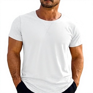 T-shirt blanc à manches courtes pour homme, col rond, coupe classique, jersey décontracté, 100% coton, couleur unie, respirant, séchage rapide, tricoté, coupe classique - Product Image 1