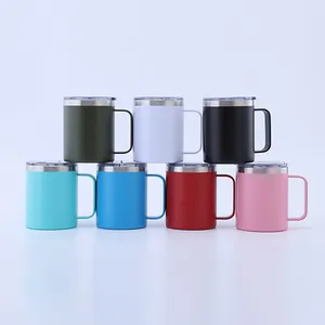 12/14/16/24oz Double Wall Stainless Steel Vacuum Cup Thermal Travel Coffee Mug Insulated Beer Coffee Tumbler With Handle Lid