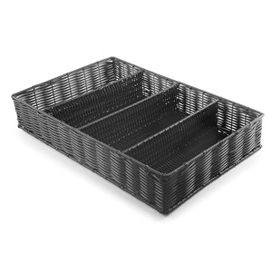 Portaposate in Rattan Nero Intrecciato, Vassoio Organizzatore per Cassetto della Cucina - Product Image 1