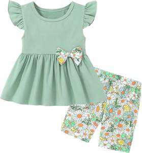 Conjunto de Ropa para Adolescentes, Conjuntos de Verano para Niñas con Top de Volantes en Capas y Pantalones Cortos Florales, Traje de Verano Lindo para Bebés y Niñas Pequeñas, 2 Piezas - Product Image 4
