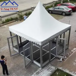 Gazébo de jardin personnalisé en usine, tente de protection solaire d'extérieur, pagode de 8x8m avec panneaux de verre, 5x5m