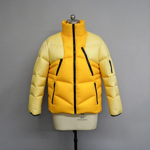 Piumino <span class=keywords><strong>Uomo</strong></span> Personalizzato Bicolore Giallo con Collo Alto e Cappuccio, Imbottito in Piuma d'Oca - Product Image 1