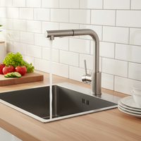 Robinet de cuisine moderne personnalisé en acier inoxydable à poignée unique, avec valve thermostatique, noyau en céramique, finition chromée, montage sur plan, douchette extractible