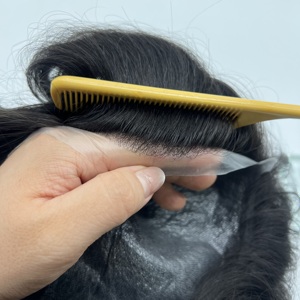 Sistema di Capelli Ultra Sottile per Uomini, Toupet 100% Capelli Umani, Attaccatura Invisibile, Base in PU, V-Loop, Resistente al Sudore, Traspirante, per Uso Quotidiano - Product Image 4