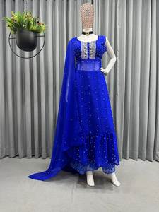 Venta caliente Eid Ramzan Special Salwar Kameez Ropa DE BODA pakistaní Faux Georgette Fancy Kurti-Palazzo a precio al por mayor - Product Image 2