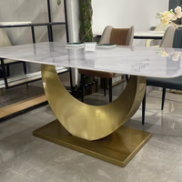 Ensemble de table à manger moderne en marbre italien de luxe ModHomi, base en acier inoxydable doré, 4, 6 ou 8 places, plateau rectangulaire en pierre frittée
