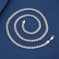 Cadena de Plata de Ley 925 Estilo Cubano Miami, Chapada en Rodio, Resistente a la Decoloración, Cadena Gruesa de Plata, para Hombre