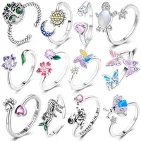 MULA Bague rotative personnalisée en argent 925 avec zircon, motif fleur, moulin à vent, cœur, design classique unique, bijoux romantiques et élégants, cadeau d'anniversaire