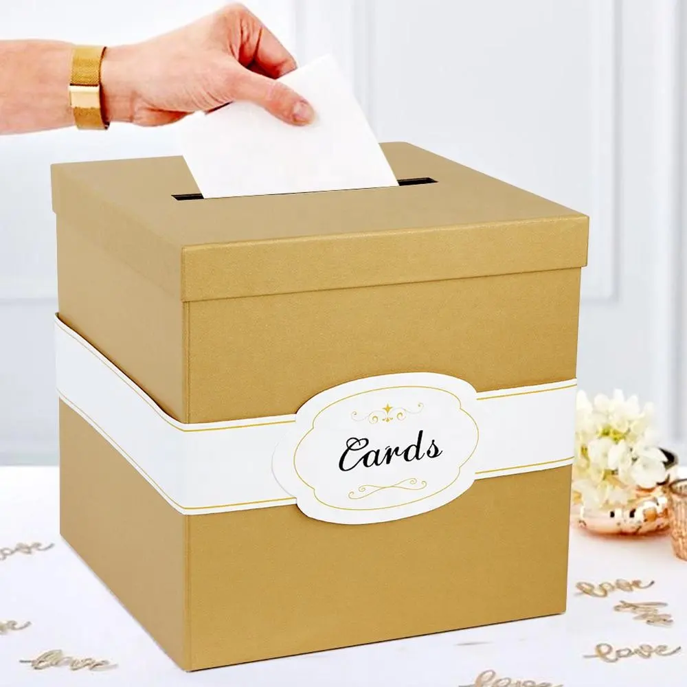 OurWarm-caja de tarjetas de papel texturizado con etiqueta para tarjetas, caja de dinero de boda para decoración de aniversario para Baby Shower