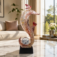 Ornement en résine transparente en forme de queue de phénix, double oiseau, boule de cristal, figurine de table, décoration d'intérieur, cadeau de mariage