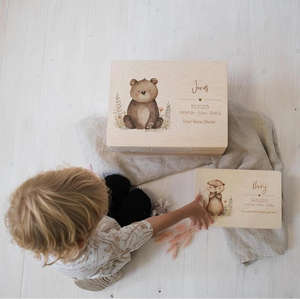 Boîte à souvenirs personnalisée en bois de bouleau non traité avec nom Animaux de la forêt mignons pour stocker et décorer Baptême <span class=keywords><strong>Naissance</strong></span> - Product Image 6