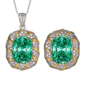 Fashion Eco-friendly Copper Gold Plated 12*16mm Green Zircon Pendant Ring Jewelry for Women High Quality Set for Elegance - Product Image 1