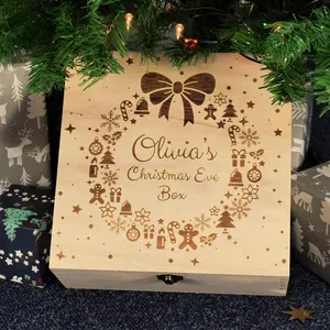 Экологичная Деревянная Рождественская Подарочная коробка с логотипом на заказ, упаковочная коробка для пищевых продуктов с гравировкой на память, упаковочная коробка