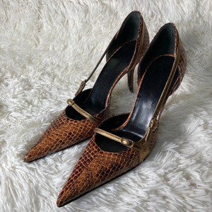 Niche Design Snake Print Stiletto Heels Women Retro Spiked Buckle Hollow Out <b>Pointed</b> <b>Toe</b> Sandals For Y2K Streetwear - Product Image 3