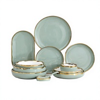 Service de table en porcelaine céramique de luxe violet nordique avec bordure dorée, peint à la main, durable, pour hôtels, comprenant