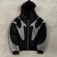Nouveau Hoodie Double à Capuche en Tricot Imprimé Patchwork Haute Couture, Lourd, Double Épissure, Double Fermeture Éclair, 100% Coton, Coupe Oversize