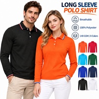 Polo à manches longues 100% polyester 140 GSM respirant uni pour homme et femme, personnalisable avec logo, idéal pour uniforme professionnel