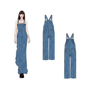Fabricant OEM, combinaisons amples en denim personnalisables pour femmes, style décontracté, salopette pour l'été - Product Image 1