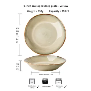 Série Yunhuang – Bols en céramique asymétriques nostalgiques, tournés au four, vaisselle pour nouilles japonaises, assiettes spéciales transfrontalières - Product Image 6