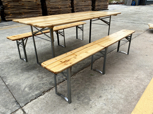 Conjunto de Mesa y Bancos de Madera de Pino Maciza Resistente para Acampar al Aire Libre para 4-8 Personas con Patas Adicionales en el Centro - Product Image 3