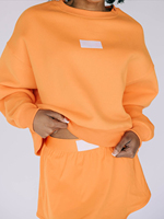 Sweat-shirt à col rond ample et épais pour femme, 350G, manches longues, avec logo personnalisé, short en molleton, ensemble de survêtement