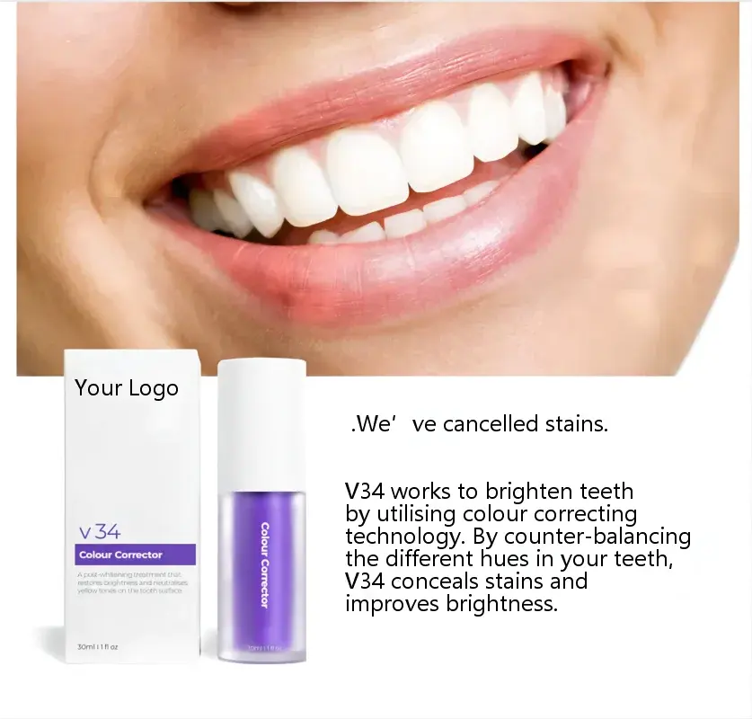 Wholesale V34 Colour Corrector Purple Teeth Whitening Tooth Stain Removal v34 colour corrector toothpaste with private label