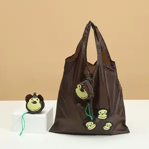 Özel taşınabilir bakkal çantaları eko kullanımlık Polyester maymun katlanabilir sepet alışveriş çantası