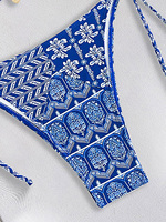 Ensemble 2 pièces pour femmes ODM, logo personnalisé, imprimé rayé bleu, maillot de bain de plage