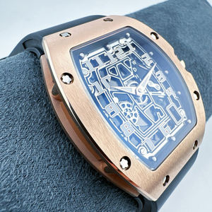 Montre chronographe en titane doré de forme tonneau, miroir en cristal de saphir multi-niveaux, mouvement ultra-fin, montre pour homme - Product Image 3