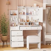 Meuble de chambre à coucher moderne multifonctionnel en bois avec tiroirs de rangement, coiffeuse blanche et noire avec miroir