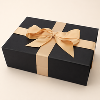 Benutzerdefiniertes Logo Mattschwarze Starre Kartonage mit Goldener Schleife Großhandel Firmen-Bekleidungsverpackung Geschenkbox