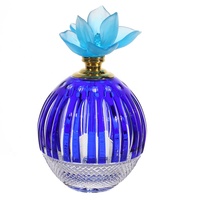 Botol Parfum Kristal Mewah Ukiran Nanas Biru, Wadah Aroma Kaca dengan Tutup Bunga, Dekorasi Rumah Arab