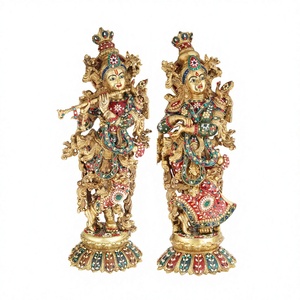 Statuette hindoue artisanale en laiton et résine, sculpture gravée, idole religieuse peinte, décoration de table pour la maison - Product Image 3