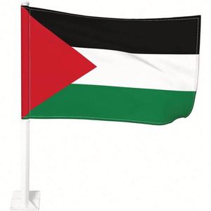 ธงปาเลสไตน์สำหรับติดกระจกรถยนต์ ของตกแต่งเพื่อแสดงความรักชาติ ขนาด 12" x 18" พร้อมเสาแขวนสำหรับตกแต่งภายนอกรถยนต์ - Product Image 1