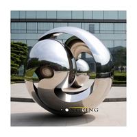 Sculpture d'art abstrait moderne en acier inoxydable poli pour extérieur, 3 cercles, statue artisanale en métal argenté