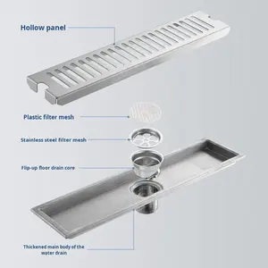 YOTO 304 Paslanmaz Çelik Koku Önleyici Büyük Kapasiteli Uzun Şerit Yer Süzgeci Modern Sade Tasarım Banyo Siyah Çizgili - Product Image 4