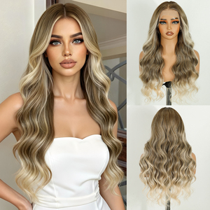 Pelucas de encaje frontal 13x4, resistentes al calor, de fibra Futura, sin llama, con ondas corporales, cabello sintético, peluca sin pegamento con encaje frontal HD para mujeres blancas - Product Image 1