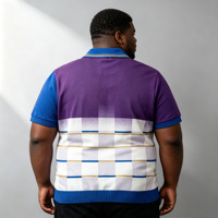 Pull tricoté personnalisé à manches courtes pour fraternité, motif écossais violet et bleu, broderie de badge, pour homme
