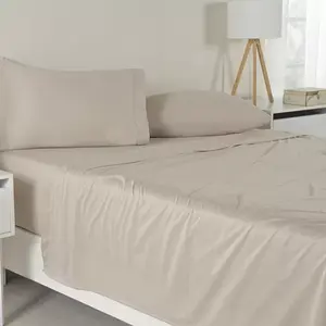 VIANNEY HOME SHEETS Parure de draps en jersey doux couleur amande, double, 212x255 cm, drap-housse et drap plat, hypoallergénique, teint uni, literie pour la maison - Product Image 3