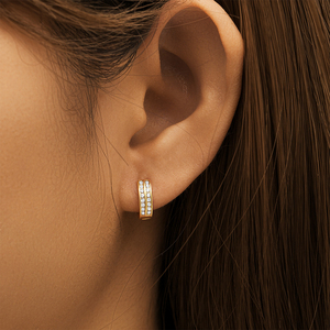 Boucles d'oreilles créoles minimalistes ROXI à double rangée de micro-zircons, bijoux en argent sterling 925, boucles d'oreilles Huggies plaquées or 18 carats - Product Image 6