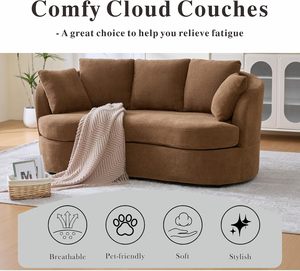 Ghế sofa góc cong rộng 73.82 inch, 3 chỗ ngồi, hiện đại, sang trọng, bọc vải nhung xù, lưng tựa đệm nổi, chỗ ngồi siêu sâu, dành cho phòng khách - Product Image 5