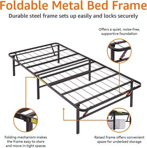 Cadre de lit plateforme pliable en acier allié, robuste, sans <span class=keywords><strong>sommier</strong></span> requis, hauteur de 14 pouces, installation sans outil, taille simple/jumelle - Product Image 5