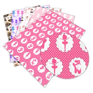 Cartoon Colorful Printed Faux Synthetic Leather sheets ballet girl design character for Bows Leather DIY