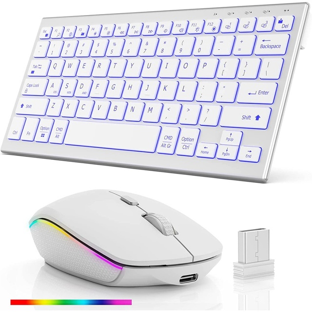 Wireless Keyboard and Mouse Combo Ultra Slim Backlit Keyboard and Mouse Set Multi-Device 2.4G USB Rechargeable  Keyboard