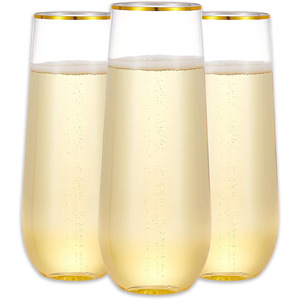 Verres à vin en plastique personnalisés de 9 oz en forme d'œuf, jetables, réutilisables, incassables avec bordure dorée pour fêtes et mariages - Product Image 4