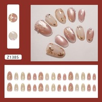 Z1385 Faux ongles à presser faits main, motif œil de chat et fleur dorée, paillettes françaises, style INS élégant, en ABS de qualité supérieure, vente en gros, en stock