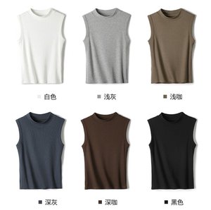 2025 nouveau col rond fileté bas chemise femmes sans manches gilet couleur unie jarretelle pour usage externe interne superposition haut - Product Image 5