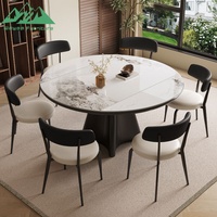 Wayon Französischer Vintage Runder Esstisch aus Sinterstein, Luxuriöser Ausziehbarer Esstisch im Creme-Stil für Kleine Wohnungen & Villen