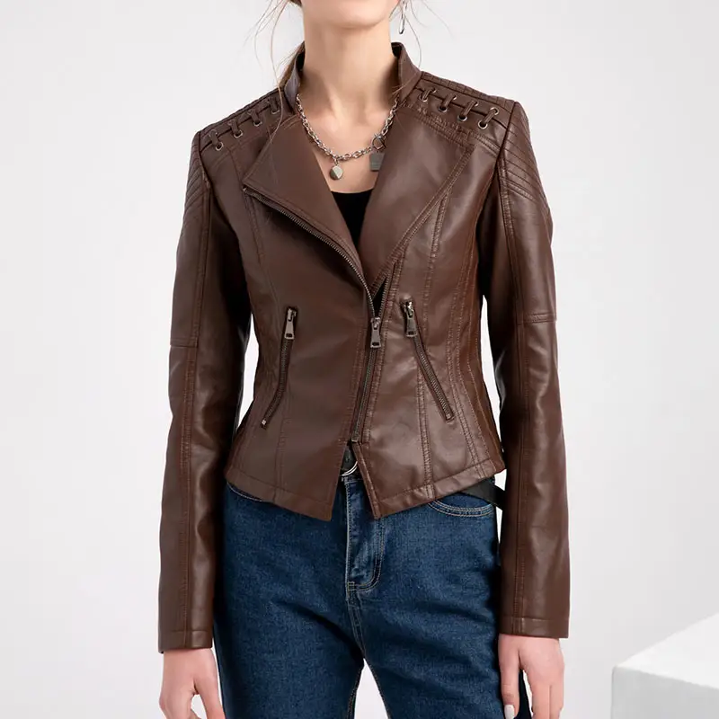 New Autumn Women's PU Leather Bomber Jacket Slim Crop Top Ladies Outdoor Motorcycle Casual Jackets & Coats